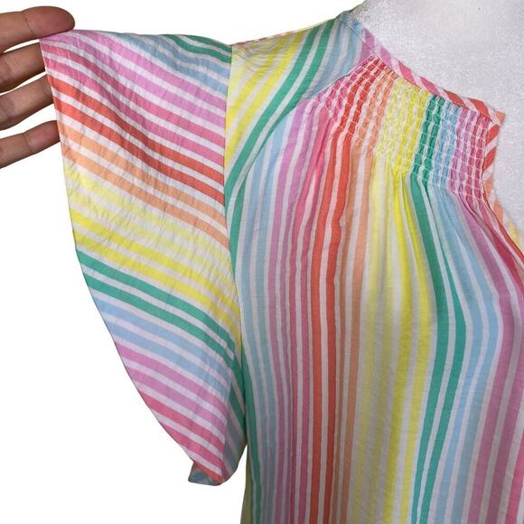 Michelle McDowell Sz M Penelope Pastel Rainbow Striped Smocked Ruffled Top - Picture 6 of 16